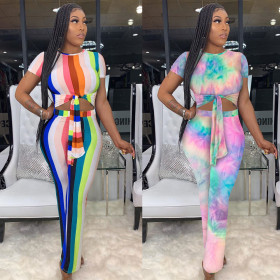 Sexy Round Neck Bandage Striped Slim Bodysuit VN8811