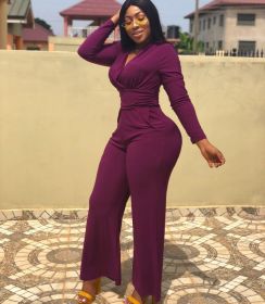 Trendy Solidl Color Sexy V Collar Wide Leg Jumpsuit D8194