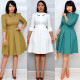 Embroidered Double Collar Pleated Commuter Plus Size Four Season Dress AM391