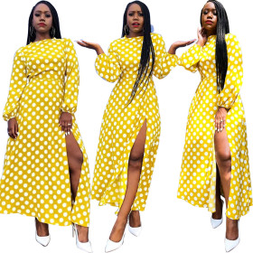 Leisure High Split Polka Dot Long Dresses For Ladies HM5162