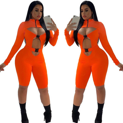 Bodycon Sexy Revealing Mid Jumpsuit With Buckle BN9168