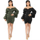 olid Color Pleated Strapless Bishop Sleeve Dress LS6207