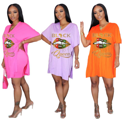 Casual Letter Lips Printed Loose T-Shirt And Shorts Two Piece Sets TM8119