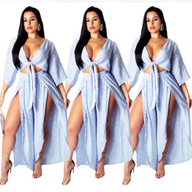 Unique Split Stripe Half Sleeves Bandage Jumpsuits MA6151