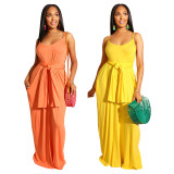 Loose Pure Color Condole Belt Long Dress With Belt OS1845