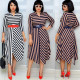 Striped cross stitching dress with belt AM387