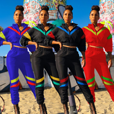 Sport Color Patchwork Suits Long Sleeve Coat Tight Pants R6109