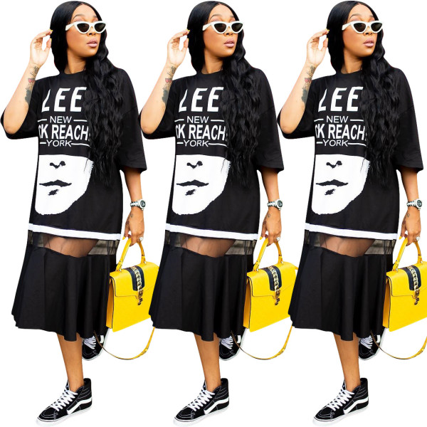 Leisure Printing Half Sleeve Loose Dress ED8067