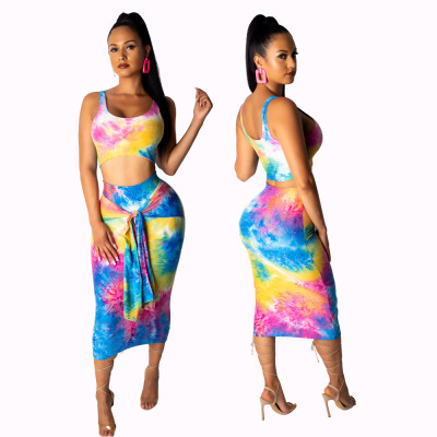Fashion Casual Tie-Dye Printing Skirt Suits For Sale WY6560