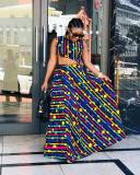 Female Popular Printing Suits Sleeveless Top Long Skirt DMM8040