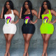 Short color lips strap dress RSN735