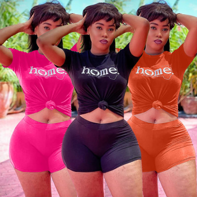 Sports Letter Printed Short Sleeves T-Shirt With Shorts Two Piece Set CL6064