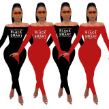 Bodycon Fashion Black/Red Letters Printing Strapless Jumpsuit JH122