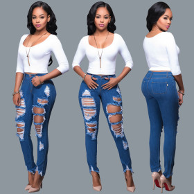 Skinny Jeans with Broken Hole Blue  YP161