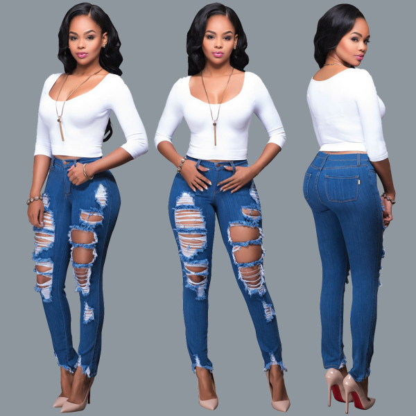 Skinny Jeans with Broken Hole Blue YP161