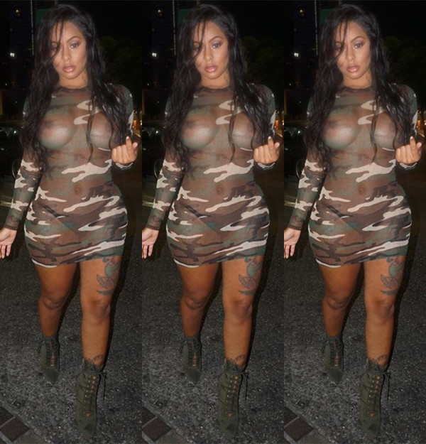 Female Bodycon Sexy See Through Camouflage Mini Dress H1253
