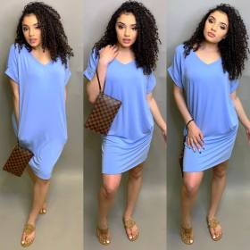 Factory Price Summer Solid Color V Collar Midi Dress AA5060