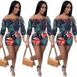 Floral Print Leisure A Word Shoulder Ruffle Jumpsuit SG1003