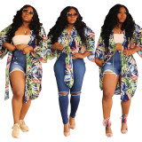 Euramerican Cardigan Split Digital Printing Long Top HG5270