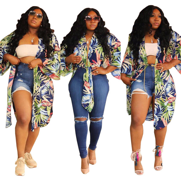 Euramerican Cardigan Split Digital Printing Long Top HG5270