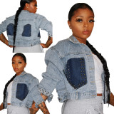 Trendy Rivets Women Personality Long Sleeve Denim Jacket SMR9534