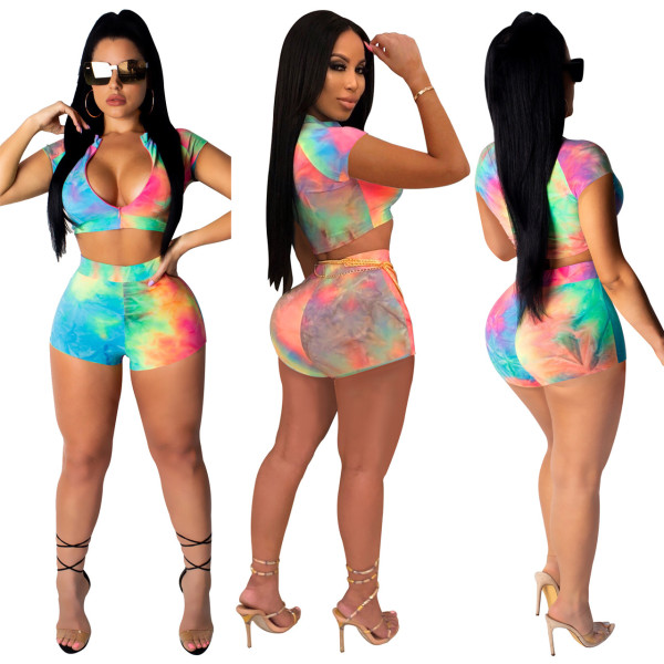 Wholesale Price Colorful Bodycon 2 Pieces Shorts Suits SY8333
