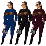 Leopard Printed Patchwork Casual Female Polyester Sets MD269