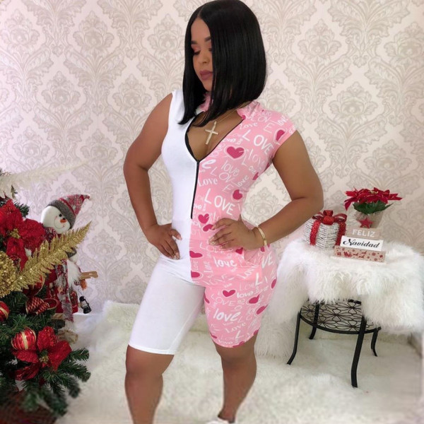 Trendy letter print stitching zipper sexy jumpsuit CH7503