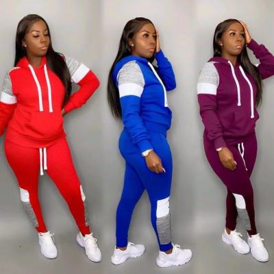 Wholesale Colors Patchwork Drawstring Hooded Exercise Suits D8326
