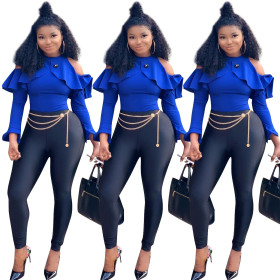 Unique Ladies Tight High Waist Ruffle Jumpsuit ED8068