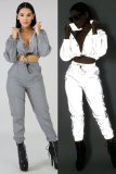 Sheer Color Crop Tops High Waist Pants Fashion Sets JH063