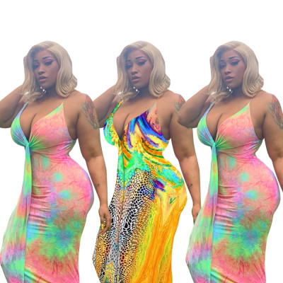 Women V Neck Bandage Spaghetti Strap Long Dress ZH5093