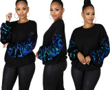 Fashionable Sequin Sleeves Patchwork Women Leisure Top HY5124