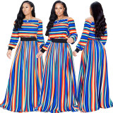 Leisure Striped Long Sleeve Strapless Maxi Dress CCY8141