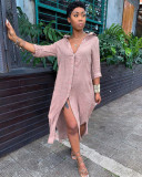 Casual Female Button Down Plain Color Shirt Dress C2033