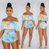 Ruffle Women Printing Flat Shoulder Pleated Jumpsuit SN3605