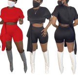 Sexy two-piece sports suit with exposed waist and solid waist OEP6168