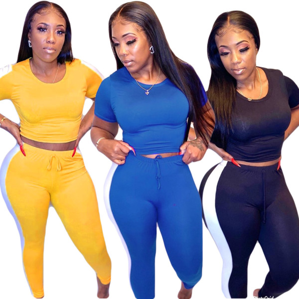 Spring and summer short-sleeved trousers printed leisure sports two-piece suit AMM8222