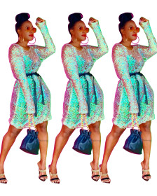 Eye-Catching Long Sleeves Club Women Sequins Dress LY5109