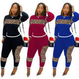 Autumn Winter Leopard Print Patchwork Casual Long Sets CM611