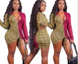 Sexy digital print color-block package hip dress nightclub YS6124