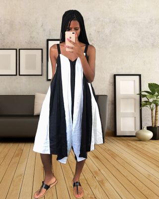 Contrast Color Women V Neck Strappy Loose Jumpsuit YS290