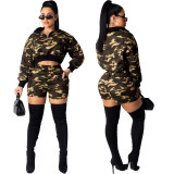 Crop Top Elastic Waist Shorts Camouflage Personality Lady Sets RB3041