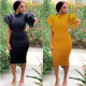 Wholesale Price Black/Yellow Ruffle Sleeves Lady Dress L0272