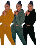 Thicken Hoodie Elastic Waist Pants Solid Color Hiking Outfits LY5113