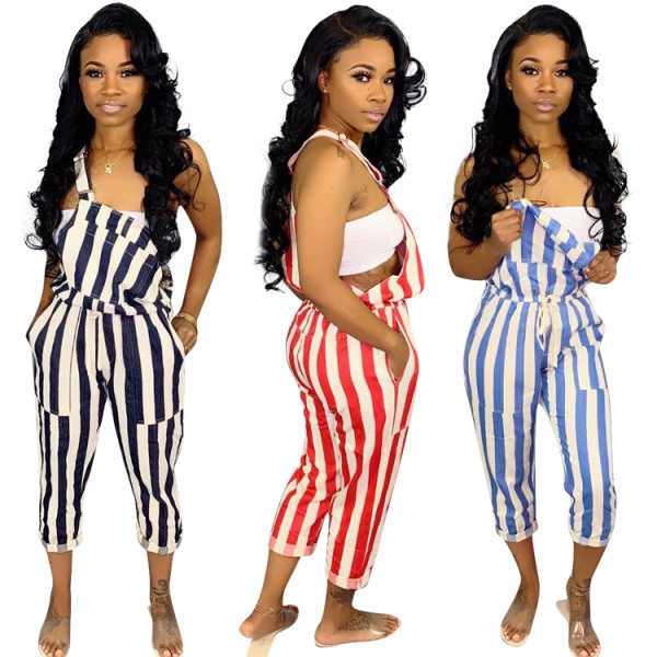 Leisure Women Stripe Drawstring Condole Belt Jumpsuit MTY6138