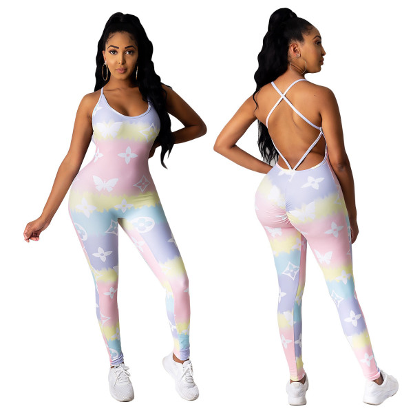 Fashion tie-dye slim sports suspenders sexy jumpsuit women CCY8638