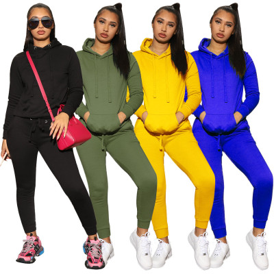 Fashion Women's Plain Color Long Sleeves Hooded Casual Tacksuits Q402