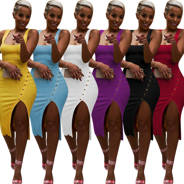 Solid color irregular sexy dress LM9065