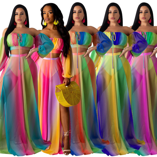 Elegant Chiffon Outfits Strapless Top Floor Length Skirt CM597